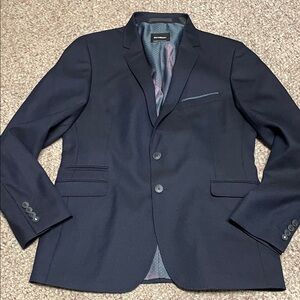 Strellson Men's Navy Textured Two-Button Blazer with silk pocket square
